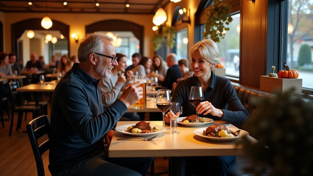 Ein Paar sitzt gemeinsam an einem Restauranttisch