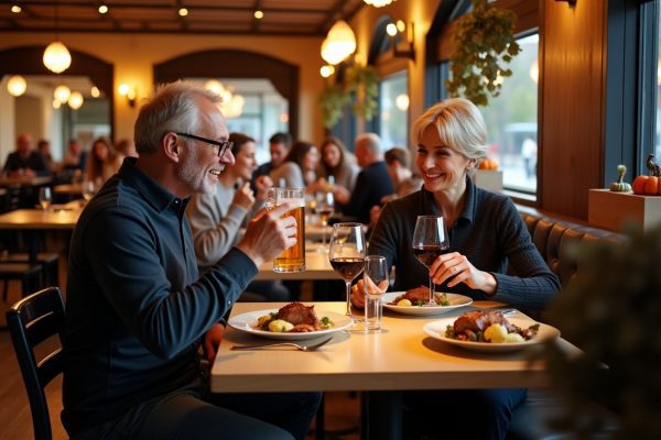 Ein Paar sitzt gemeinsam an einem Restauranttisch