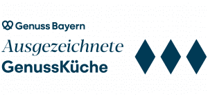 Logo der Auszeichnung für "Ausgezeichnete Bayerische Küche in Bestform" mit drei Rauten