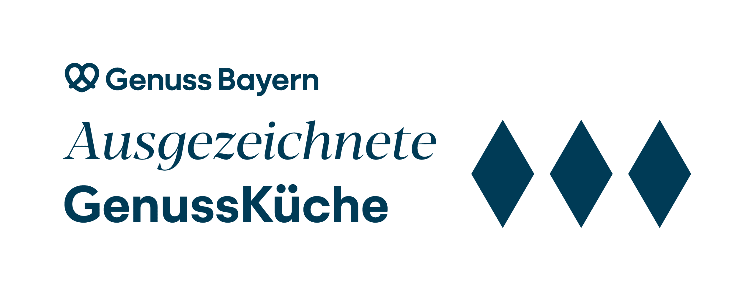 Logo der Auszeichnung für "Ausgezeichnete Bayerische Küche in Bestform" mit drei Rauten