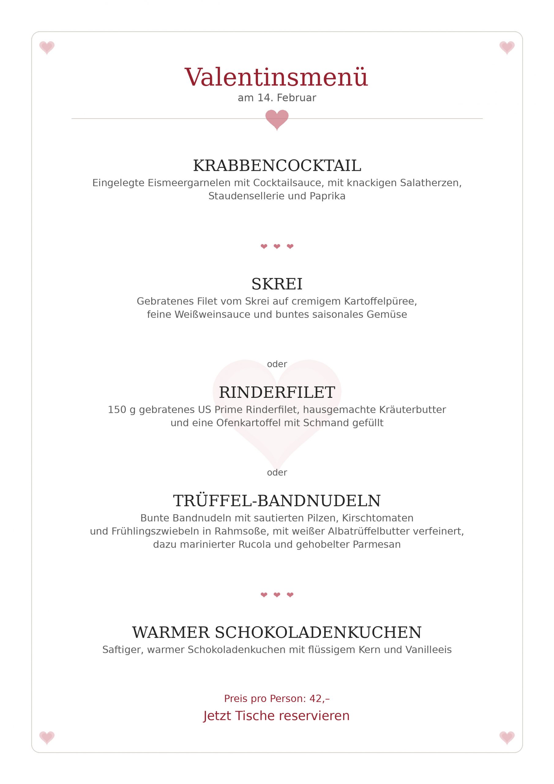 Valentinsmenü am 14.2.2026